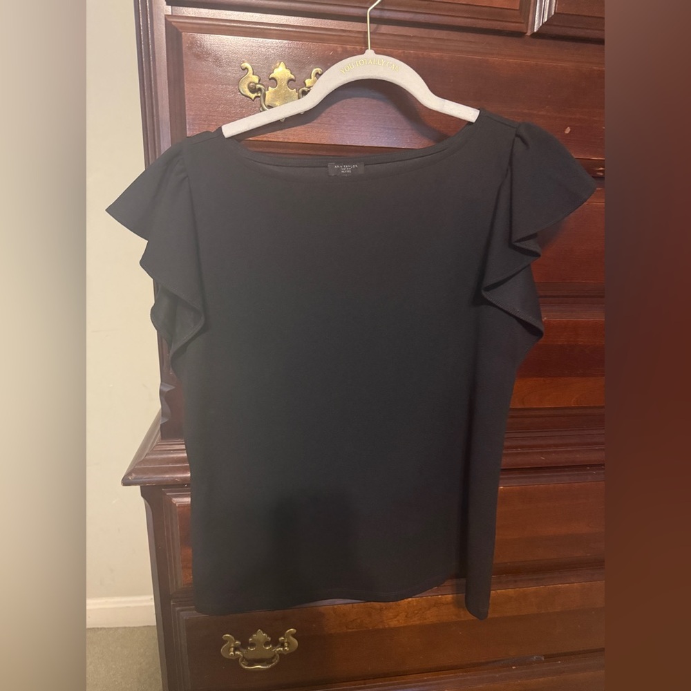 Ann Taylor Factory Black Flutter Sleeve Top